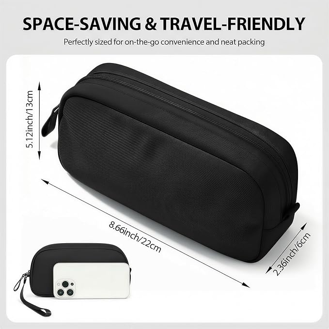 Anti-Tangle Cable Organizer Bag for 3ft+ Cords, Black | Water-resistant Oxford fabric case with 8 compartments and padded lining. Includes 8 cable ties for travel. - Image 2