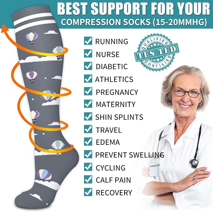 Compression Socks for Women & Men Circulation(6 pairs)-Graduated Supports Socks for Running, Athletic Sports - Image 5