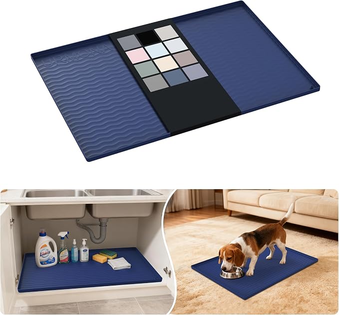 URMONA Waterproof Silicone Under Sink Mat 28'' x 22'' Shelf Liner for Kitchen and Bathroom, Cabinet and Counter Protector, Storage and Organizers, Litter Mat, Pet Cat Puppy Essentials(Navy) by URMONA