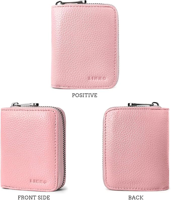 Linno RFID 20 Slots Credit Card Holder Genuine Leather Small Wallet for Women or Men with Zipper - Image 5