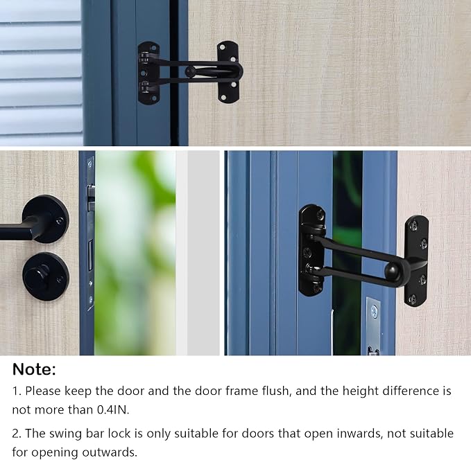 Topbuti Home Security Door Lock, 2 Pack Latch Guard Clasp Front Door Locks for Kids, Home Reinforcement Lock for Swing-in Doors, Hotel Door Latches, Thicken Solid Aluminium Alloy (Black) - Image 5