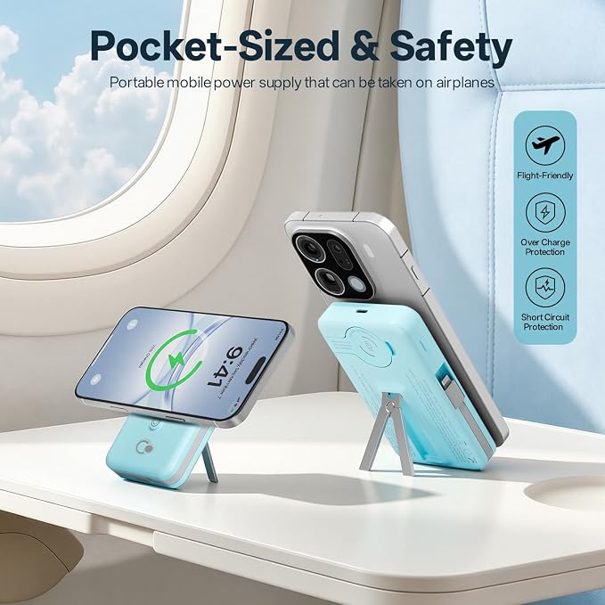 Q Magnetic Wireless Portable Charger 10,000mAh, Travel Essentials Power Bank with Built-in Cables & Foldable Stand, External Battery Pack Compatible with iPhone 17/16/15/14/13/12, Apple Watch - Image 3