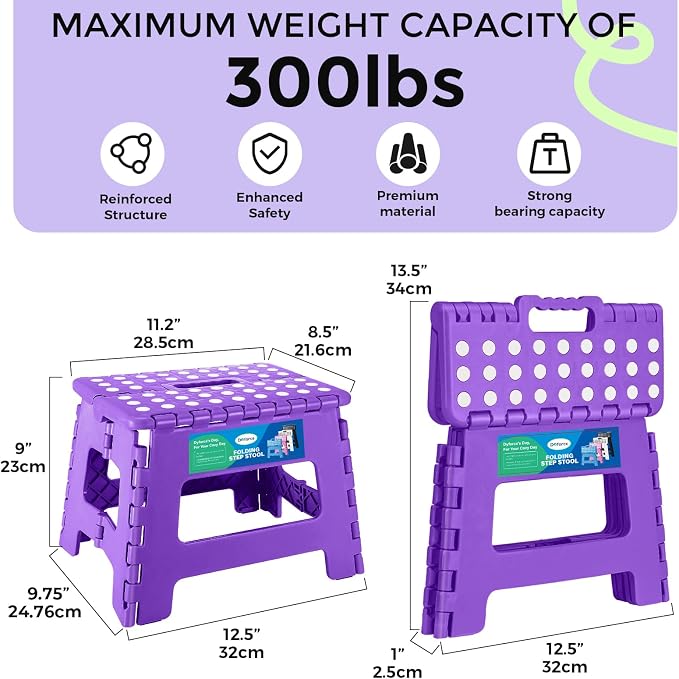 Dyforce Kids Step Stool 9 Inch, 300lbs Folding Step Stool for Toddler | Step stool Purple,Anti-slip Heavy Duty with Handle, Lightweight Foldable Foot Stool for Bathroom Kitchen Bedroom Outdoor - Image 2