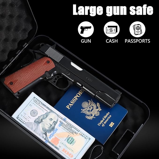 Portable Handgun Pistol Gun Safe Lock Box for Car, Travel & Home | Secures handgun storage, key-lock access, steel build, 11.4” x 7.3“ x 2.6”, for car, home, travel, gun owners - Image 4