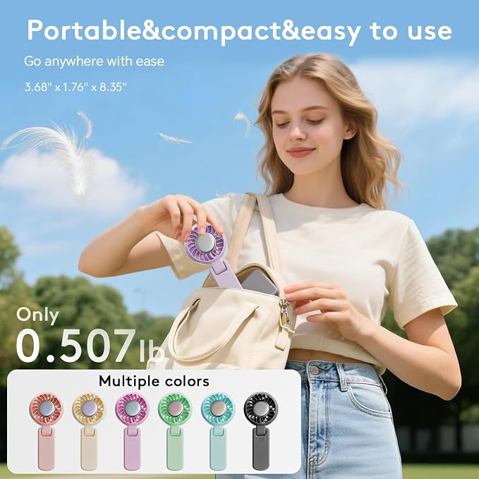 ZOZOO Portable Fan, USB Rechargeable 194°Folding Handheld Fan,5 Speed&LED Display &High Power Motor Table Fan, 3 IN 1 Quiet Strong personal Neck fans for Travel,Camping,Beach (Purple) - Image 6