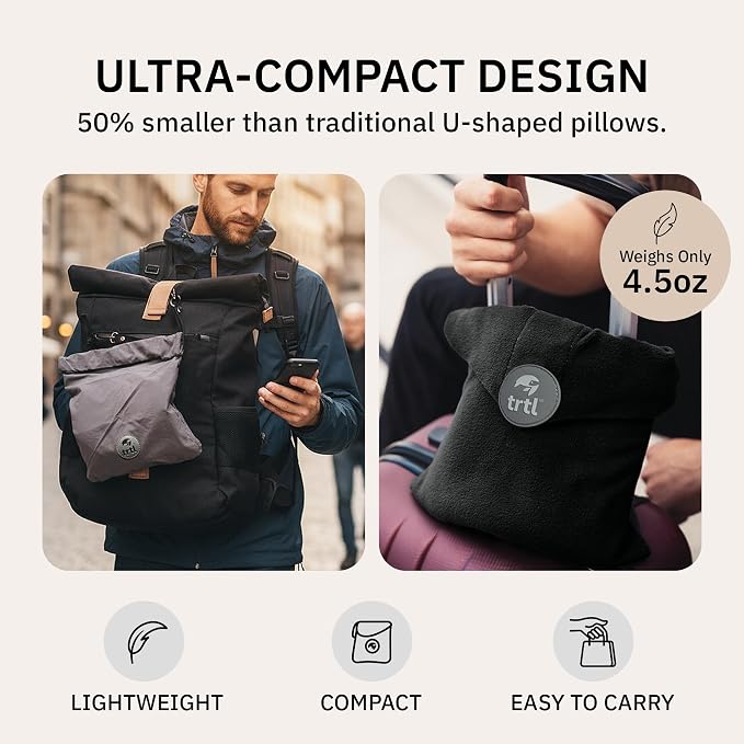 Trtl Pillow - Scientifically Proven Neck Support Travel Pillow for Airplanes - Lightweight and Machine Washable - Ergonomic Design for Traveling on Cars and Trains - Black - Image 5