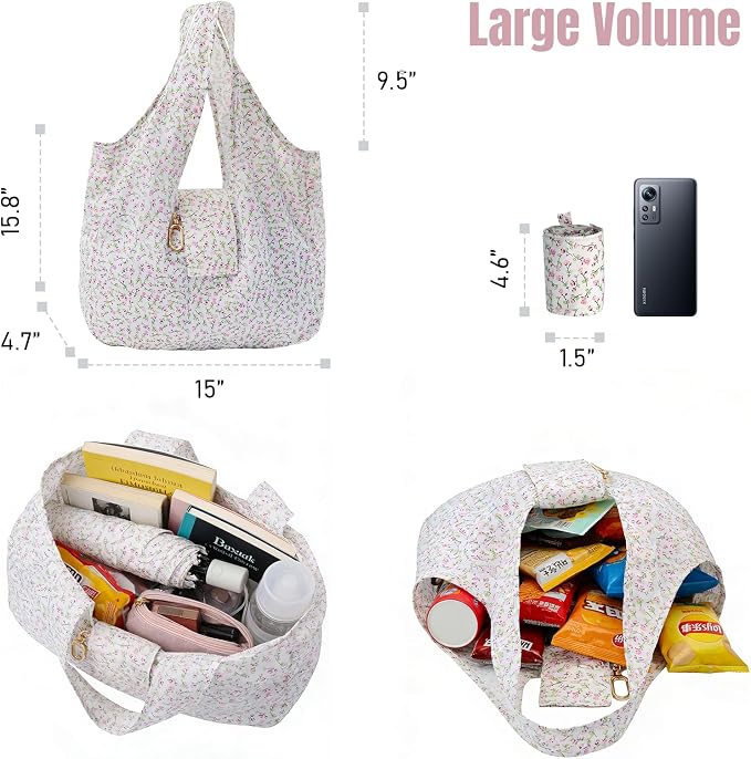Foldable Keychain Tote Bag for Women,Reusable Mini Travel Grocery Bags | Waterproof Packable Handbag with Key Ring for Daily - Image 6