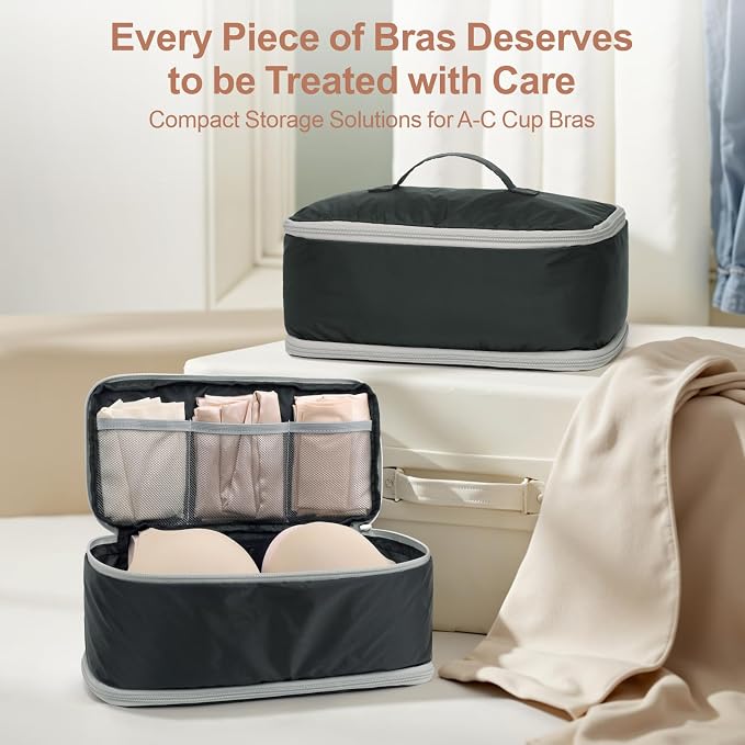 Cambond Travel Underwear Organizer Bag - Bra Organizers for Luggage | Fits A to 36D, 4-in-1 Soft Double Layer, Compression Zip Design, Expandable Compartments Keep Clothes Sorted, Luggage Tidy - Image 6