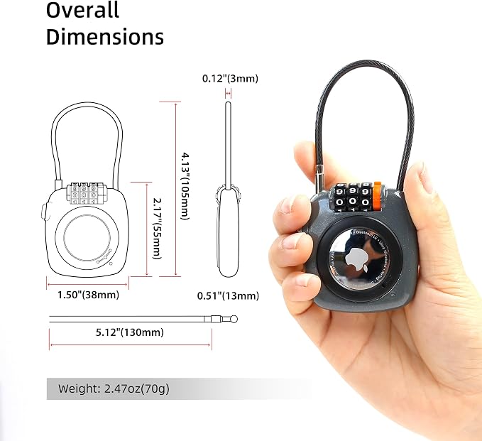 Combination Lock AirTag Holder, Compatible with Apple AirTag Case, Air Tag Holder for Luggage, Backpack, Suitcase, Locker, Travel Safe Air Tagholder, Anti-Theft Cable Lock GPS Tracker Case - Image 4