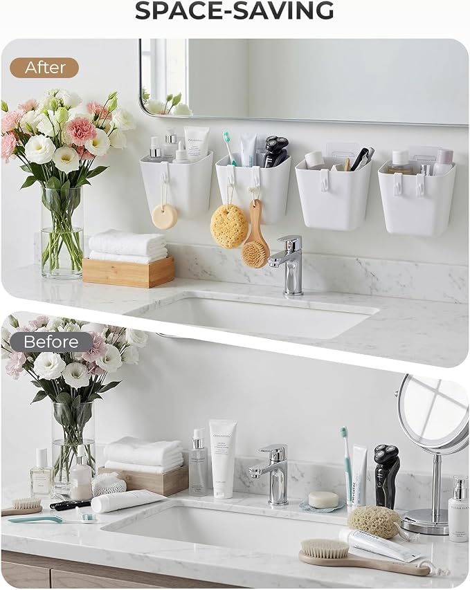 6 Pack Rolling Cart Accessories, White Craft Cart Cup Holder and 8 Hooks for Utility Carts Accessories, Adhesive Kitchen Cabinet Door Storage, Space-Saving Wall Mount Organizer for Bathroom, Office - Image 8