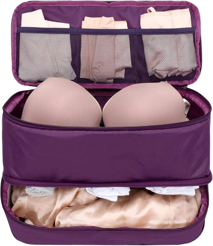 Cambond Travel Underwear Organizer Bag - Bra Organizers for Luggage | Fits A to 36D, 4-in-1 Soft Double Layer, Compression Zip Design, Expandable Compartments Keep Clothes Sorted, Luggage Tidy by Cambond