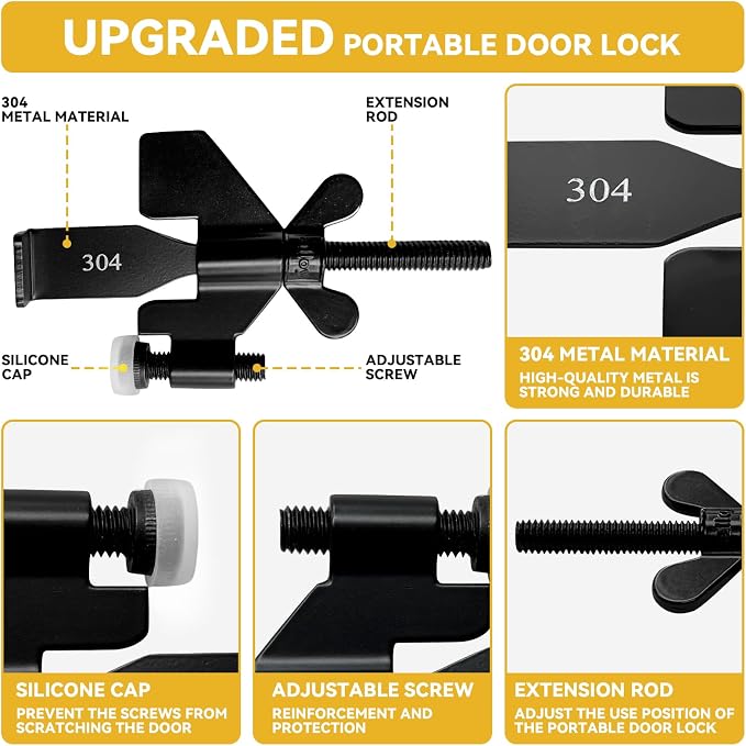 Portable Door Lock, Hotel Travel Door Lock Security for Home, Black | Hotel Safety Device for Door Security, Portable Lock for Hotel Room, Apartment, College Dorm and Travel - Image 4