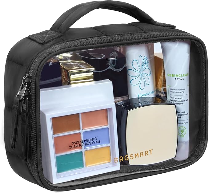 BAGSMART Puffy Clear Toiletry Bag, TSA-Approved & Wide-Open, 1-Pack, Black | Travel Makeup Bag with Handle, Cosmetic Bag with Double Zipper for Women by BAGSMART