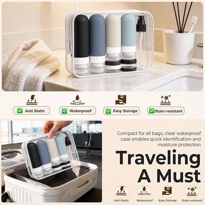 17 Pack Travel Bottles for Toiletries, TSA Approved Leak Proof Silicone Travel Containers for Toiletries with Label-Black+DarkBlue+ DarkGreen+Khaki - Image 3