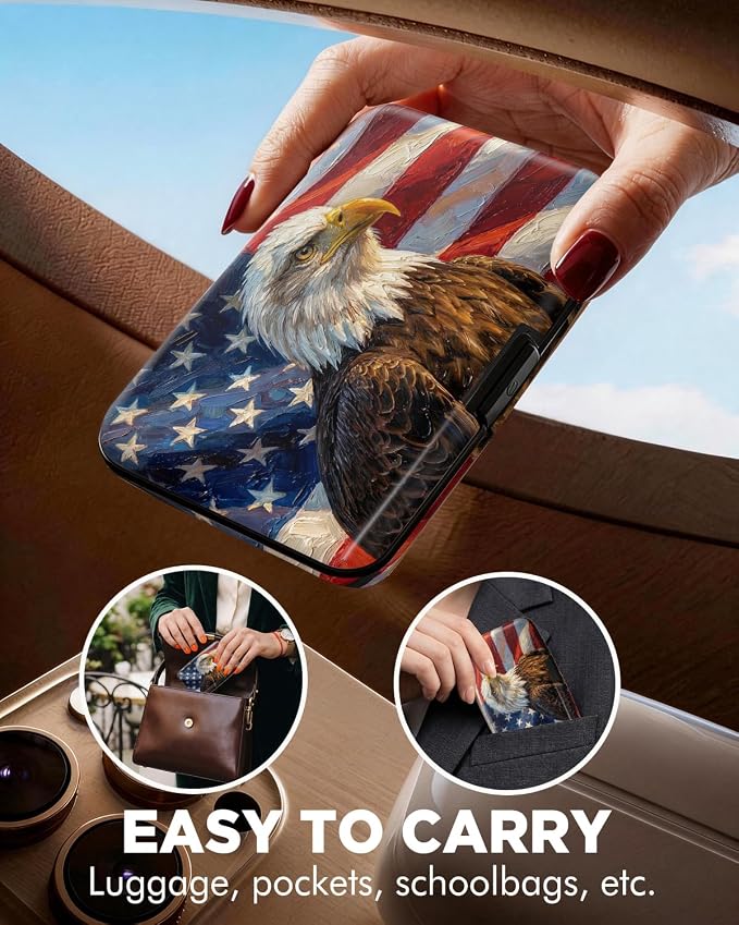 Maicican RFID Blocking Aluminum Credit Card Holder | Slim Metal Wallet for Women & Men, Business Card Case for Travel, Fits Front Pocket, Card holder wallet - American Flag Eagle - Image 4