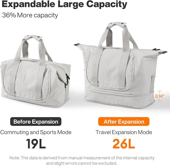 mixi Travel Tote Bag for Women Large Expandable Travel Bag Waterproof Lightweight Carry On Personal Item Handbag - Image 4
