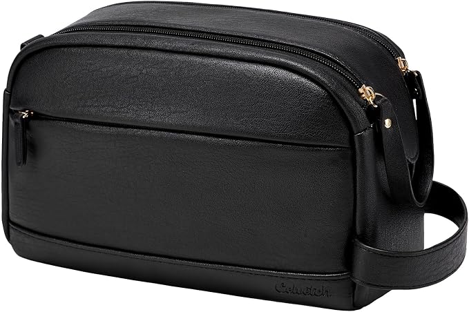 PU Leather Toiletry Bag for Men - Water Resistant Travel Bag for Toiletries, Bathroom Essentials, Accessories - Black by Celvetch