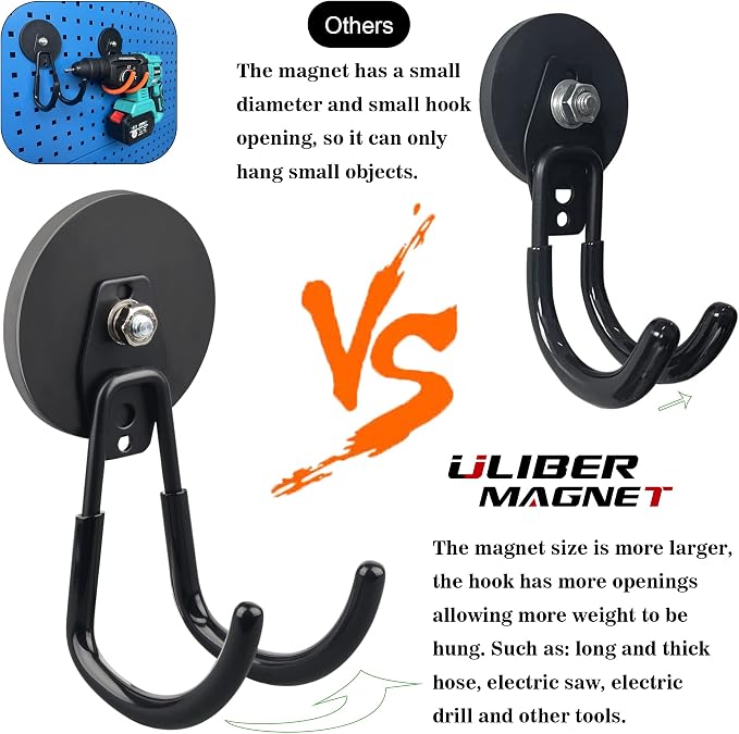 ULIBERMAGNET Strong Magnetic Hooks,2 Pack Heavy Duty Large Magnetic Hooks for Extension Cord, Cable, Hose, Power Cord,Rope,Drill,Jig Saw,Circular Saw,Garden Lawn Tools (Black/3.46inch) - Image 7