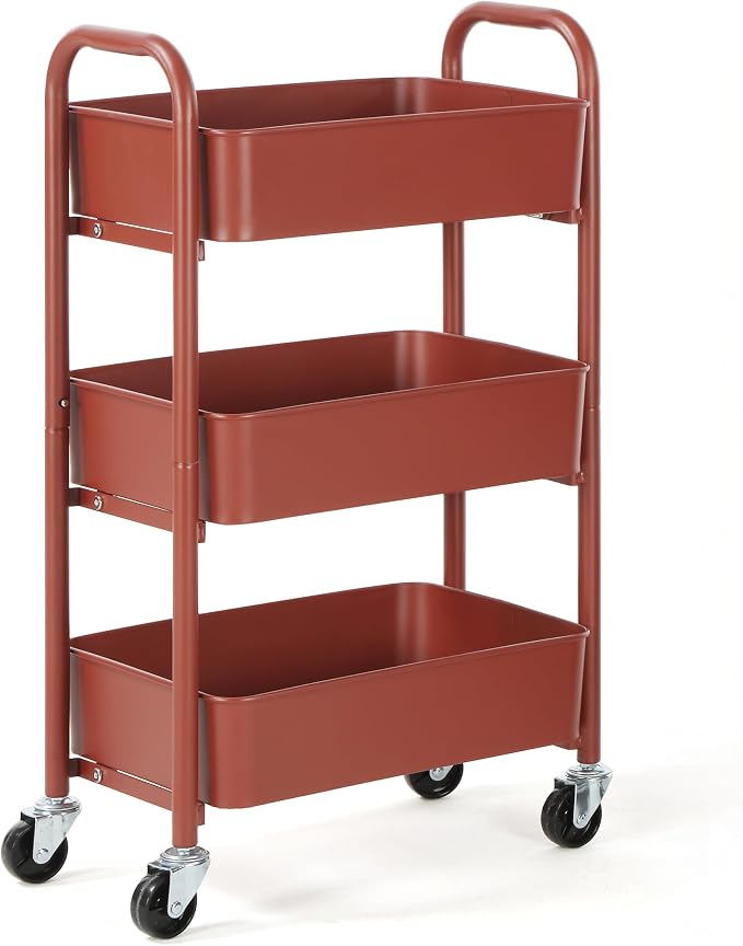 SunnyPoint 3-Tier Delicate Compact Rolling Metal Storage Organizer - Mobile Utility Cart Kitchen/Under Desk Cart with Caster Wheels (RED, 15.35" X 10.24" X 26.8"H) - Image 4