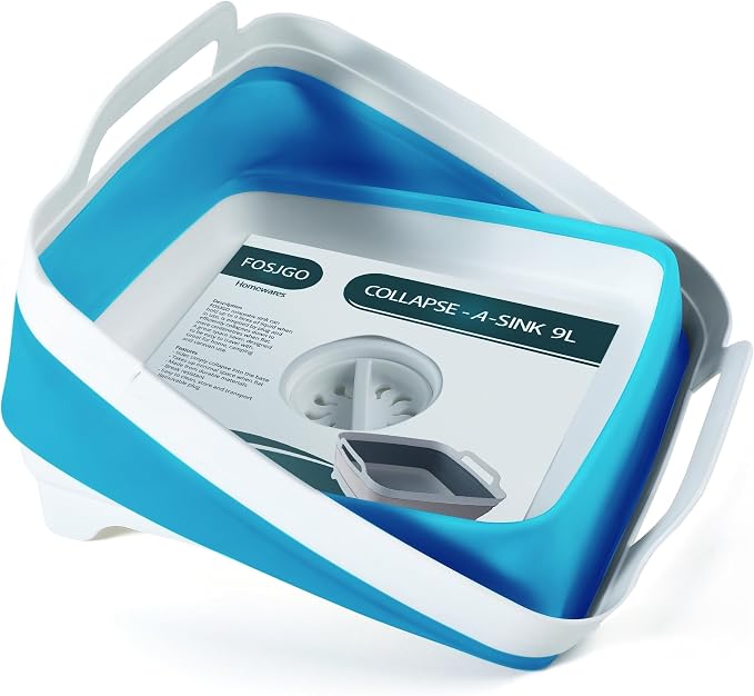 FOSJGO Collapsible Dish Basin with Drain Plug, Foldable Sink, 2.4 Gal (9L) | Space-Saving Wash Basin for Kitchen, Baby Bottles, Vegetable Washing, Camping, RV and Party Beverage Tubs - Image 4