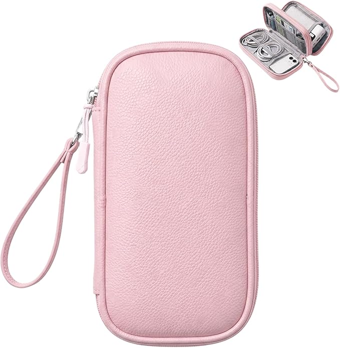 Leather Electronic Organizer Bag, Waterproof Travel Tech Pouch for Cord, Cable, Charger, Phone & Accessories (Pink) by Unknown