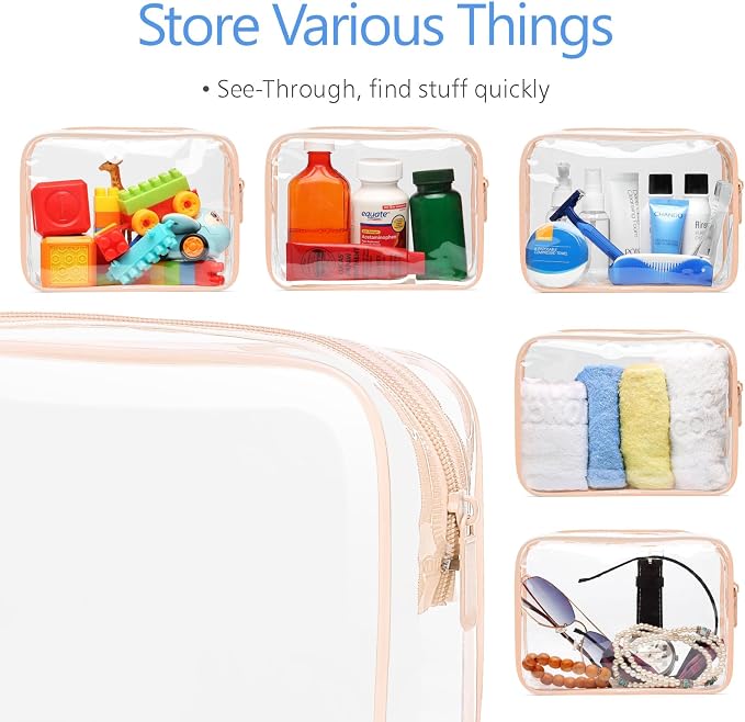 TSA Approved Toiletry Bag - Clear Makeup Bag Travel, 4 Medium Pink | Quart Size for Carry-On, Reinforced Seams, Water-resistant, Smooth Metal Zipper, Clear Easy-Check for Airport Hotels, Women - Image 5