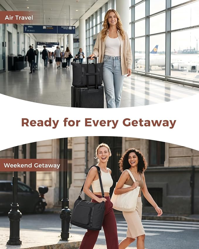 WANDF Foldable Expandable Personal Item Travel Bag for Women Carry On | 18x14x8 inches, Frontier Airline Underseat Fit, Weekend Getaways - Image 2
