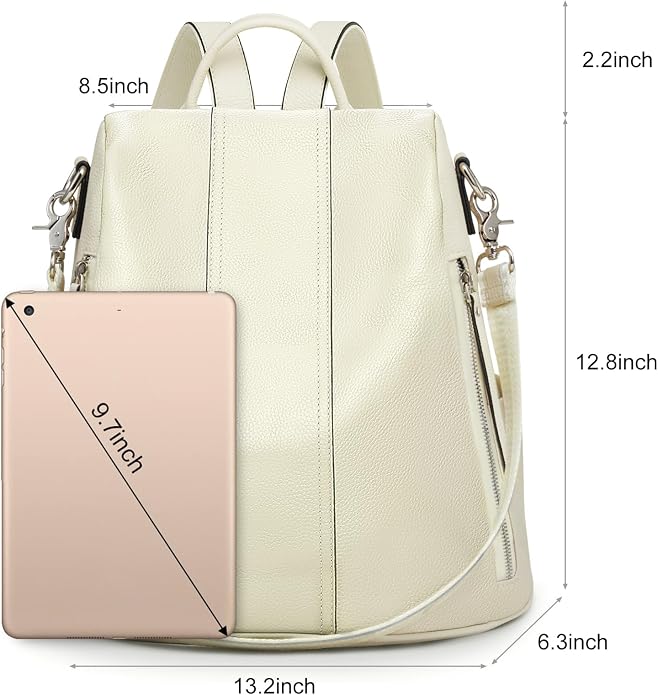 S-ZONE Leather Backpack Purses for Women Antitheft Rucksack Shoulder Bag Medium | Genuine Leather, Medium Fits 9.7-inch Tablet, for Work Travel Daily Commute, Multi Pockets, Adjustable Dual Straps - Image 4