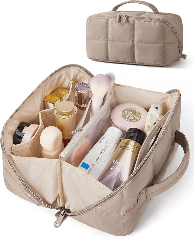 BAGSMART Easy-Access Makeup Bag, Water-Resistant Travel Toiletry Organizer | Open Flat, Portable, Make Up Organizer, Water-resistant, Puffy Padded, For Toiletries, Brushes by BAGSMART