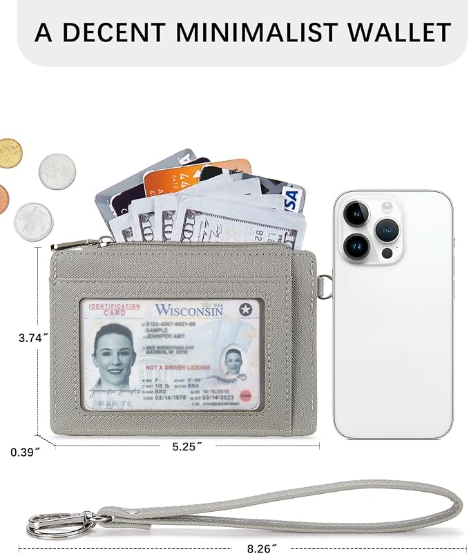 BOSTANTEN Credit Card Holder RFID Small Wallet for Women with Keychain | Slim, Wristlet, Zipper Coin Pocket, Pocket-Friendly, Vegan Leather, Minimalist, Gifts, Grey - Image 6