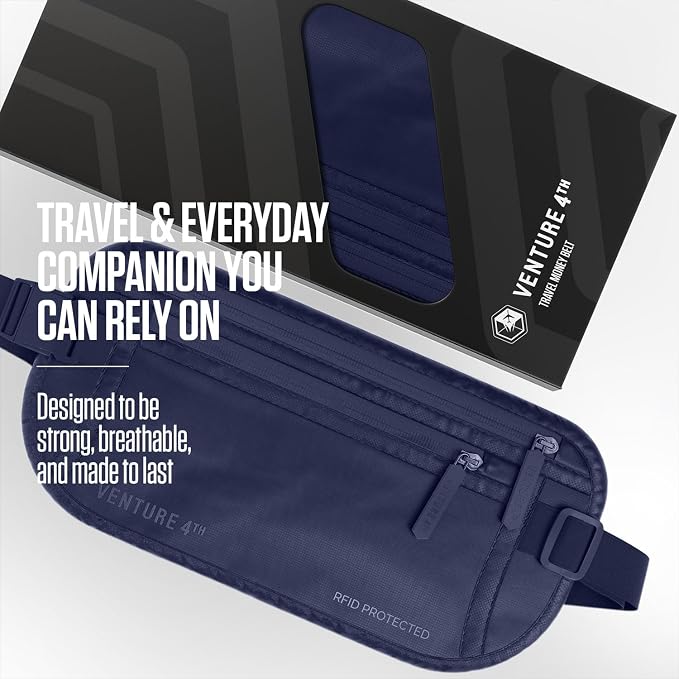 VENTURE 4TH Travel Money Belt, RFID Blocking Passport Holder - Sleek Navy - Image 4