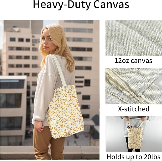 itgowisa Canvas Tote Bag for Women, Tote Bag with Zipper Inner Pocket, Zippered Canvas Bag for Shopping Work Grocery Everyday - Image 4