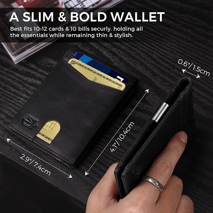 Zitahli Genuine Leather Wallet for Men 12 Card Slim Mens Wallets Bifold RFID Blocking with Money Clip & ID Window Thin Minimalist Card Holder Wallet with Gift Box - Image 4