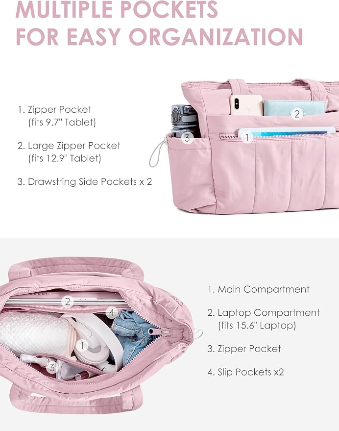 Tote Bag for Women, Lightweight Large Puffer Bag, Quilted Shoulder Purses Handbags for Travel Work - Image 5