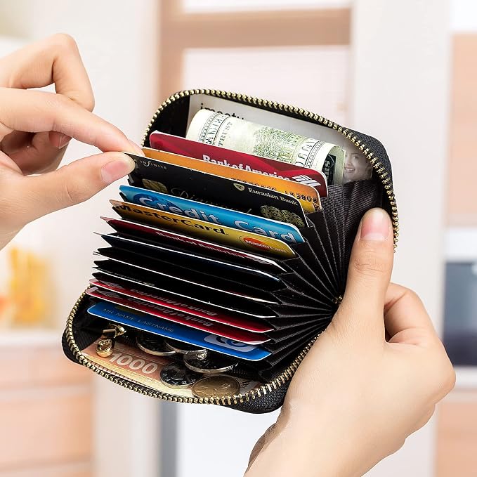 imeetu RFID Credit Card Holder, Small Card Wallet Women, Leather Card Case | Genuine Leather Women's Card & id Cases, Change Coin Purse with Zipper Keychain id Window, 20 Colors & 3 Styles, Daily, Gifts - Image 7
