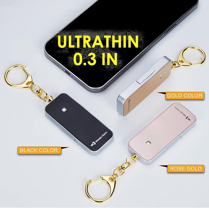 Ultrathin Personal Alarm Rainproof Ultra-Lightweight (0.8 oz) Bulky-Free Keychain Siren for Women, Students Safety. SOS Emergency 130db Hiking Alert Strobe Light. Replaceable Battery. Gold - Image 3