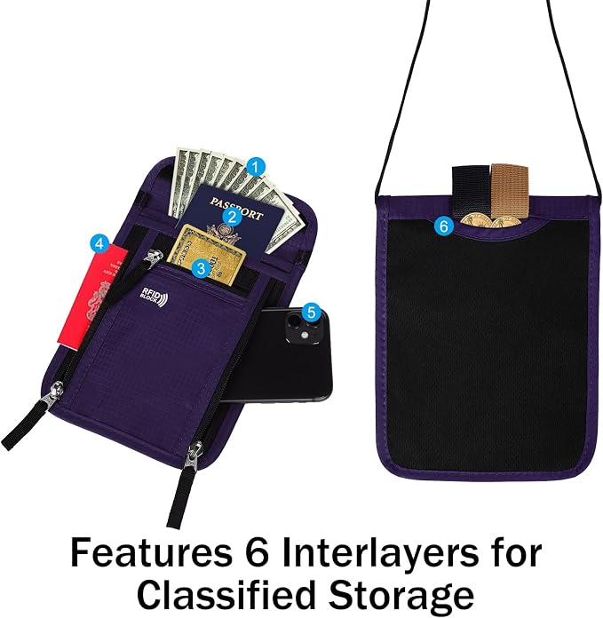 Travel Pouch Neck Wallet Family Passport Holder Organizer Case with RFID Blocking | Family Passport Holder - Image 3