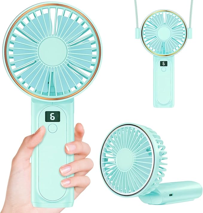 Peiyuu Portable Fan, 4000mAh USB Rechargeable, 180° Foldable Mini Desk Fan with 6 Wind Speed, LCD Digital Display, Lanyard as Neck Fan, Ultra Quiet by Peiyuu