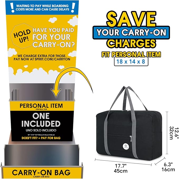 For Spirit Airlines Personal Item Bag Foldable Travel Duffel Bag Tote Carry on Luggage Duffle Overnight for Women and Men - Image 2