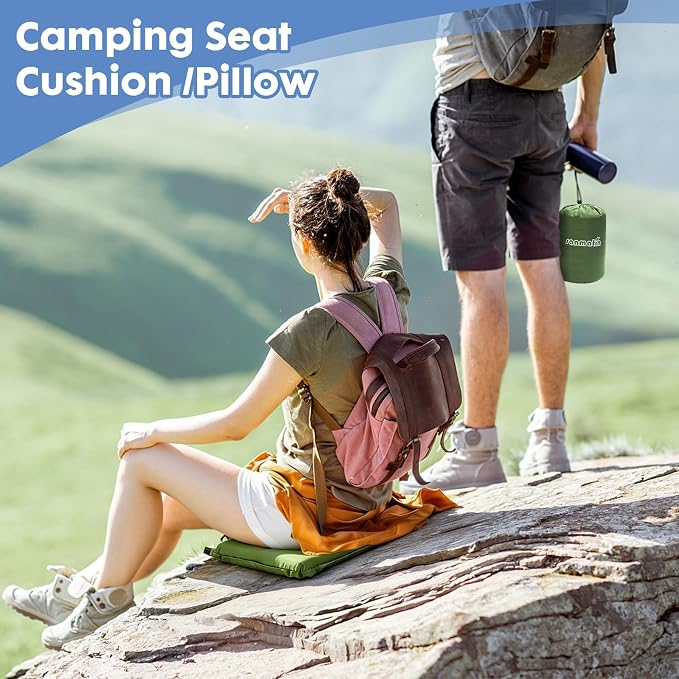 Inflatable Seat Cushion,Self-Inflating Foam Stadium Seat Cushion, Airplane Seat Cushion,Protable Seat Pad for Camping, Backpacking,Sports Events,Traveling,Bleacher (2, Green) - Image 5
