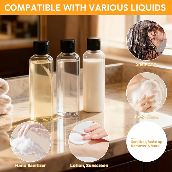 5 Pack 3.4 oz Travel Bottles for Toiletries, TSA Approved Leak Proof Refillable Travel Size Containers, Clear Plastic Shampoo Bottles for Lotion Conditioner - Image 6