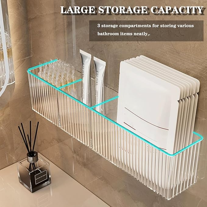Lae Nuvole Wall Organizer, 2-Pack Clear Adhesive Shelves for Narrow Space | 3 Compartments, Slim 2.28" Depth, No-Drill Adhesive Mount, renter friendly, for Bathroom Vanity, Office, Cabinet Door - Image 3