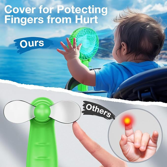 VersionTECH. Portable Handheld Fan, Powerful+Durable+4000mAh+180° Foldable, Mini Table Fans with USB Rechargeable Battery Operated Cooling Accessories for Personal Use, Travel, Office Green - Image 6