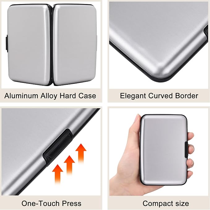 Mini RFID Aluminum Wallet Credit Cards Holder Business Card Case Metal ID Case for Men Women (Silver) - Image 3