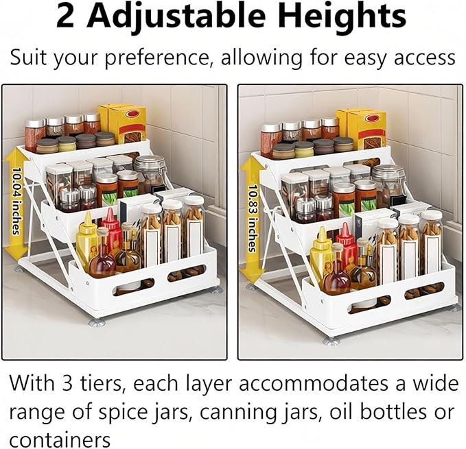 Ceetug 3 Tier Foldable Spice Rack, White | Iron, For Countertop, Kitchen Seasoning Organizer, For Cabinet - Image 4
