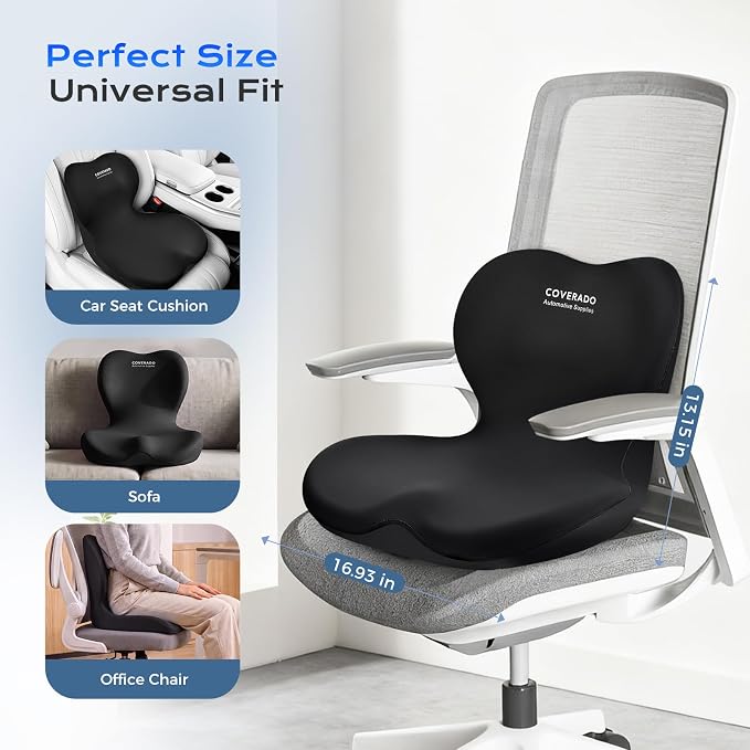Coverado [Upgraded] Car Seat Cushion and Lumbar Support Pillow One Piece, Memory Foam Ergonomic Back Support Driving Seat Cushion for Back Pain, Non-Slip Washable Cushion for Car, Driver, Office - Image 8
