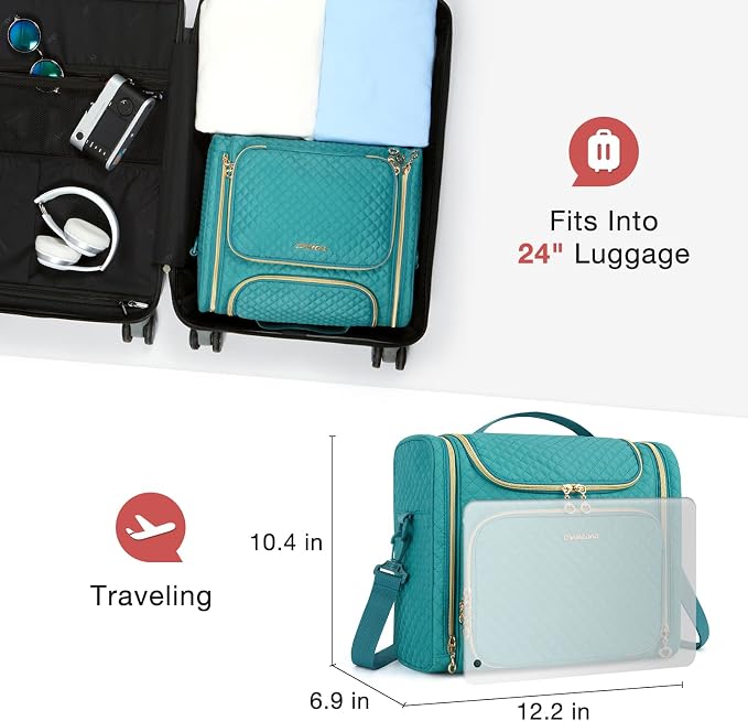 BAGSMART Women's Travel Toiletry Bag, Water-resistant Roomy, Blue | Cosmetic Makeup Bag, Door Room Essentials Travel Organizer for Full Sized Toiletries and Cosmetics - Image 6