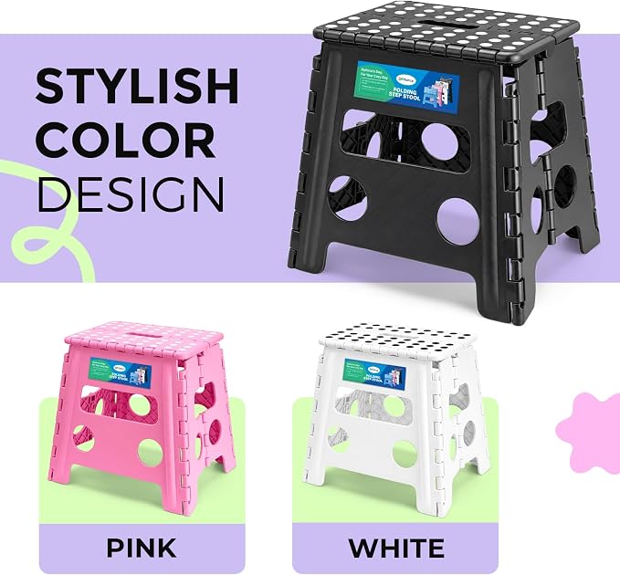 Dyforce Folding Step Stool 13 Inch,300lbs Foldable Stool for Adults & Kids | Stepping Stool Black,Non-Slip Plastic Compact Foot Stool with Carry Handle,Lightweight for Bathroom Kitchen Bedroom Garden - Image 4