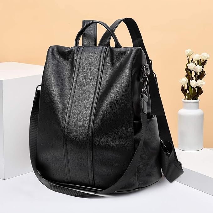 PINCNEL Women Backpack Purse Waterproof Nylon Anti-theft Rucksack Lightweight Shoulder Bag, Medium, Black - Image 6