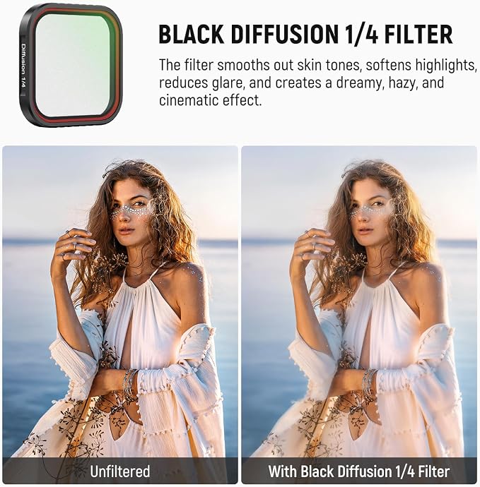 NEEWER 4 Pack ND Filter Set Compatible with Insta360 Ace Pro & Ace Pro 2, ND16/Adjustable CPL/UV/Black Diffusion 1/4 Filter for Mist Cinematic Effect, NOT for Round Octagonal Lens Guard, FL-C29 - Image 5